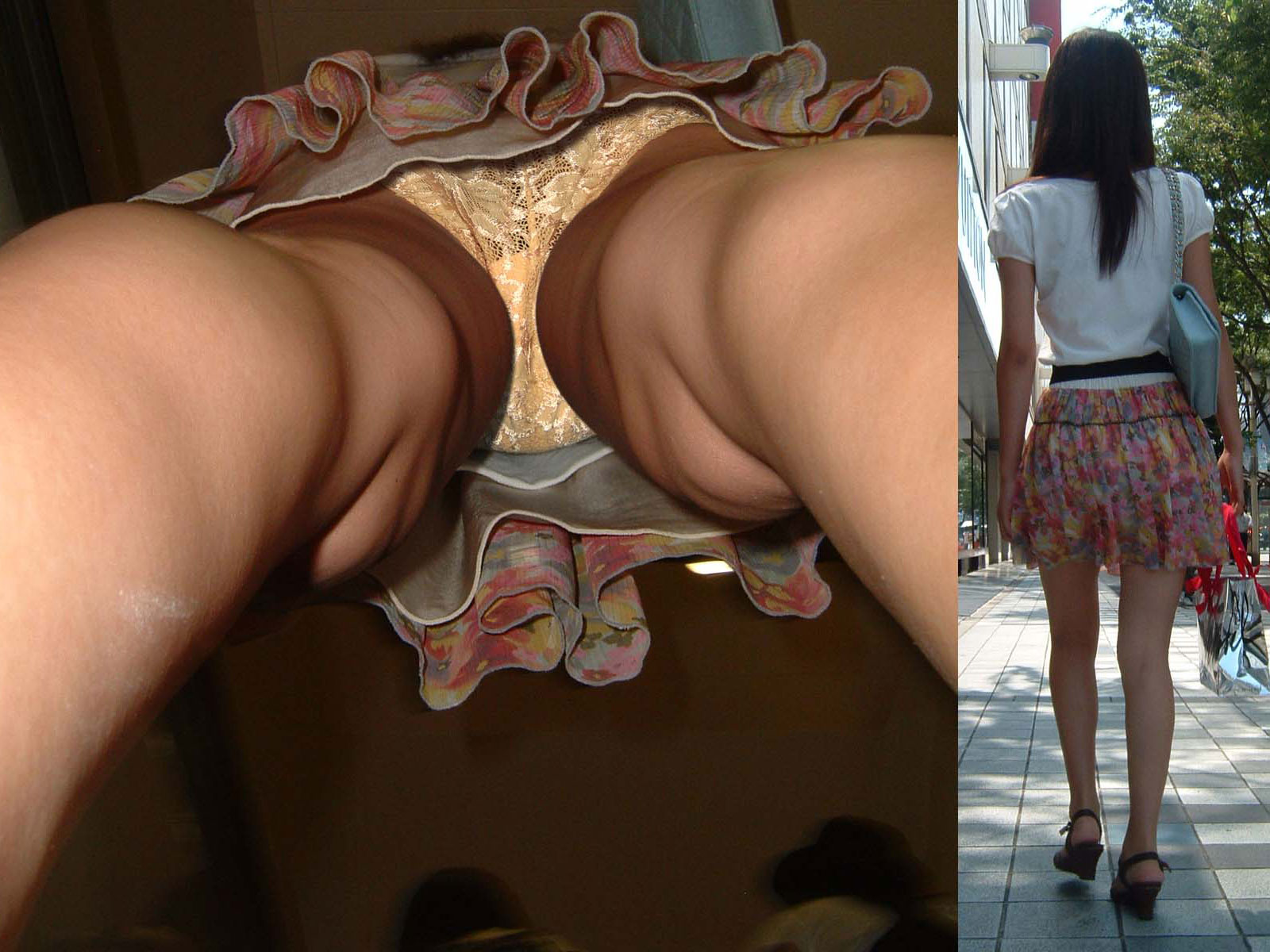 【パンチラエロ画像】暖かそうなスカート内部にカメラが潜入！逆さ撮りパンチラ（；＾ω＾）