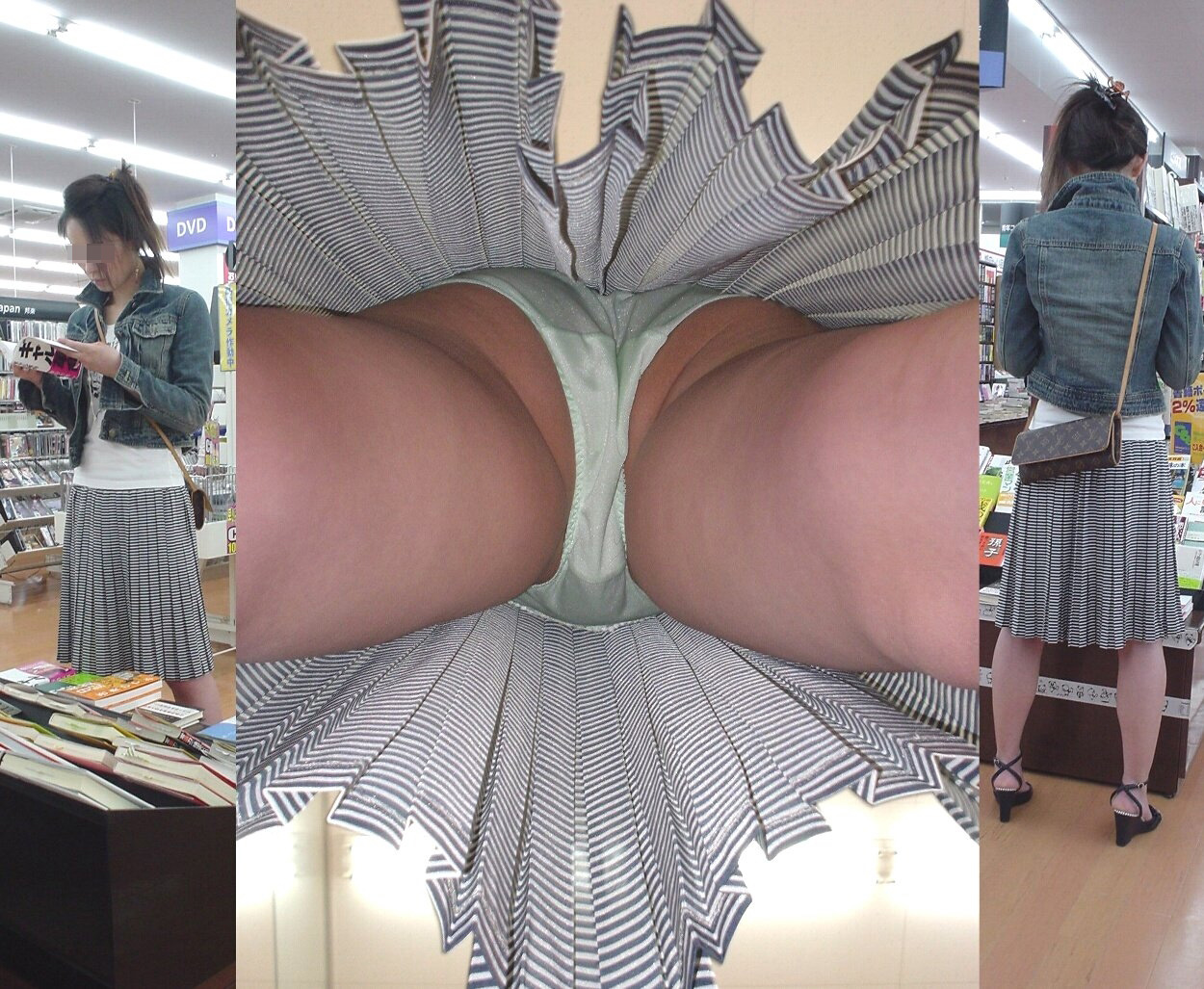 【パンチラエロ画像】暖かそうなスカート内部にカメラが潜入！逆さ撮りパンチラ（；＾ω＾）